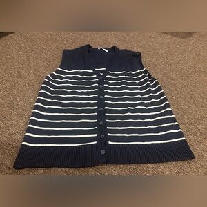 Zara Blue white L Striped Knit Cardigan sweater Top sleeveless warm casual EUC!